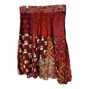 Sacred Threads Women's M/L Boho Patchwork Skirt Red Orange Quilted Cottagecore